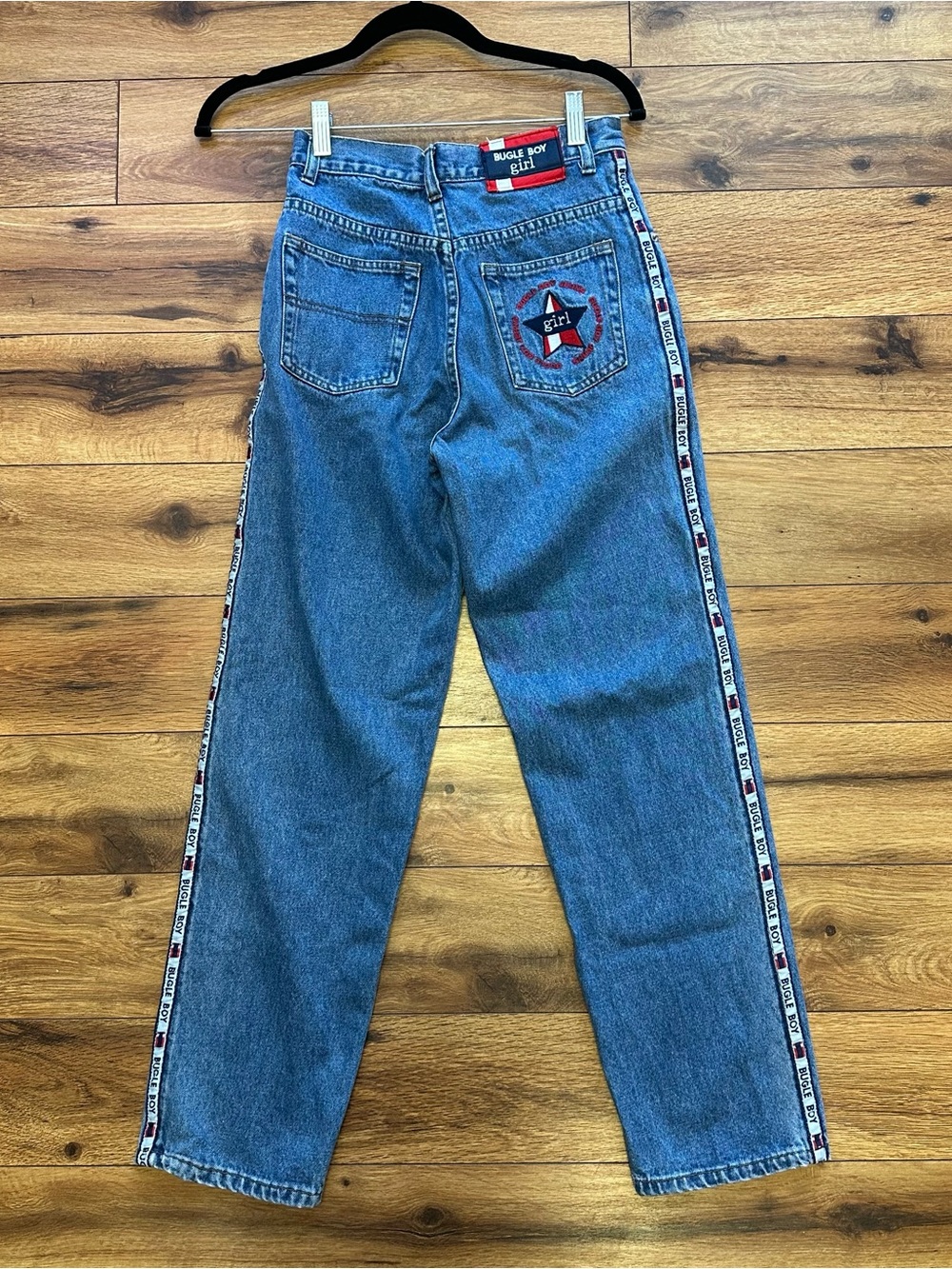 Bugle Boy Girl Denim Straight Leg Jeans with Side Logo Tape